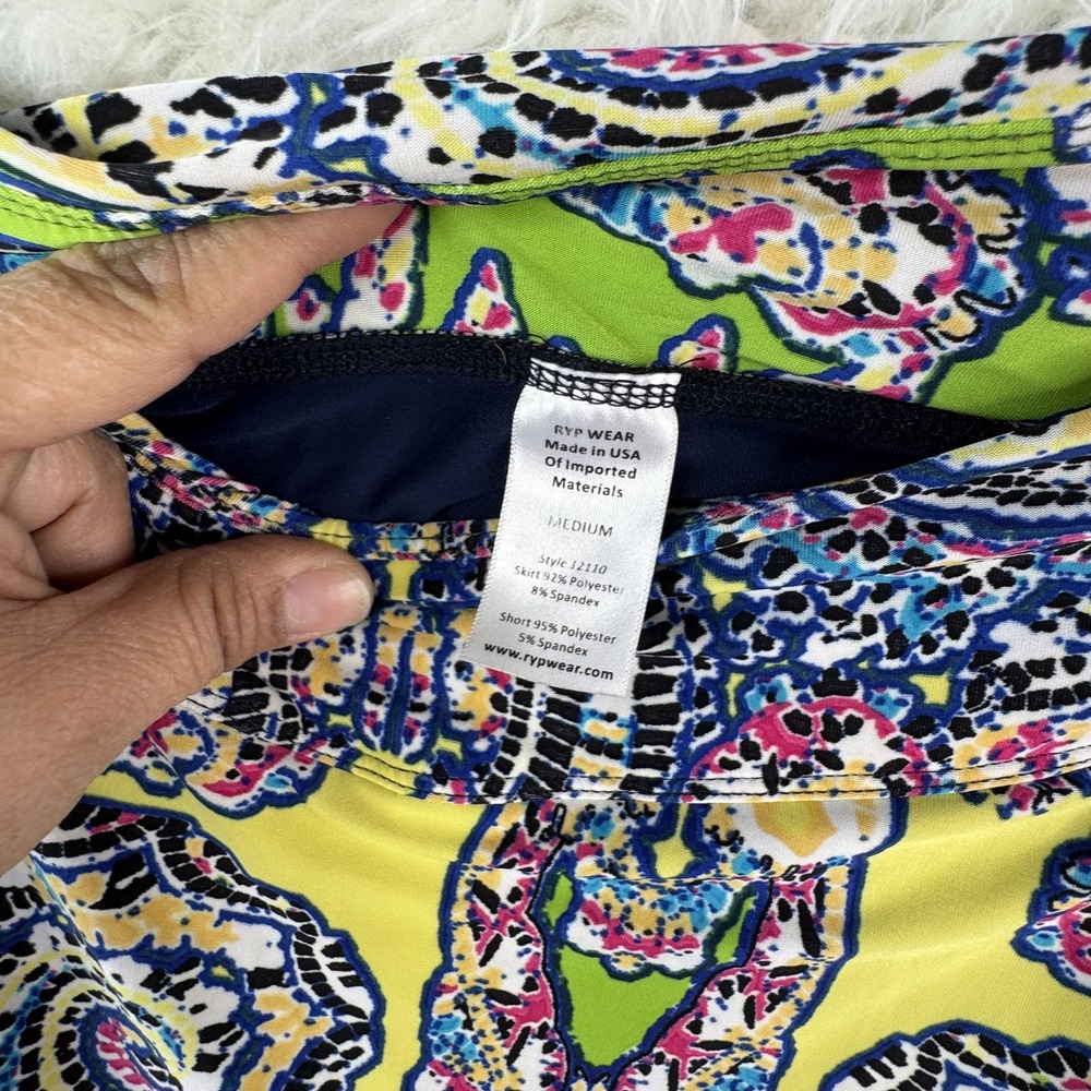 RYP WEAR Womens Skort M Yellow Paisley Athletic Gym Tennis Pickleball - Picture 3 of 7